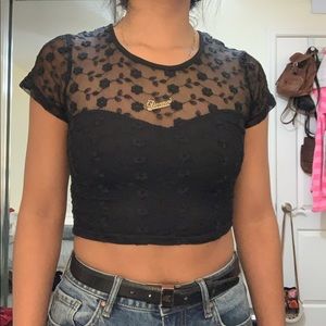 Pins and Needles XS mesh crop tee
